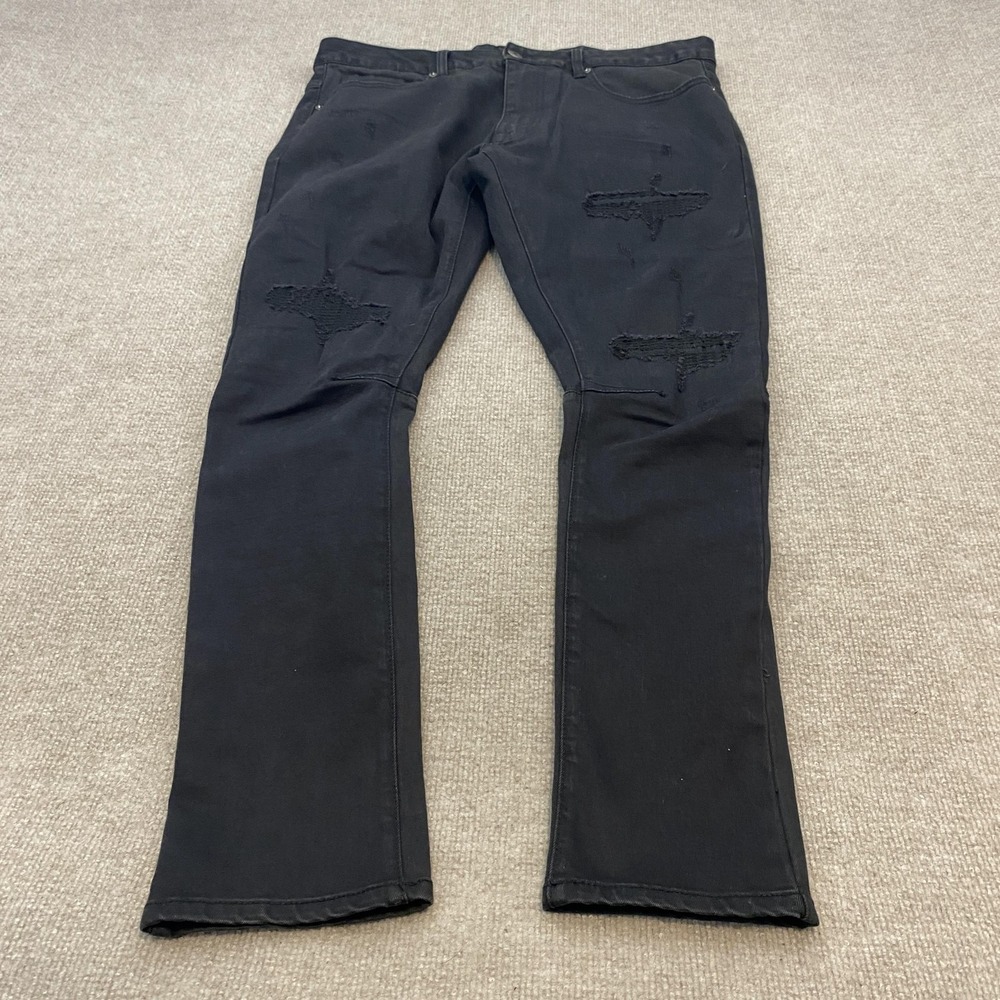 Smoke Rise Jeans Mens 36x30 Black Rocker Straight Distressed Stretch Denim